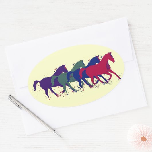 schöne Pferde Ovaler Aufkleber (Umschlag)