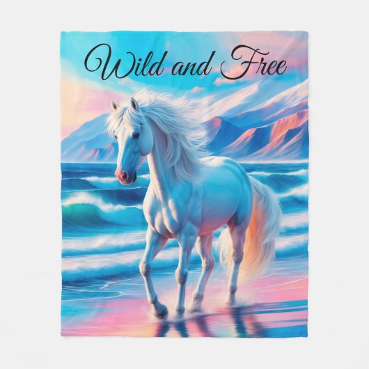 Schöne Pferde Tier Azurblau Ozean Fleecedecke (Vorderseite)