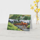 Schöne Pferde und Foal Landschaft Ölgemälde Karte (Gelbe Blume)