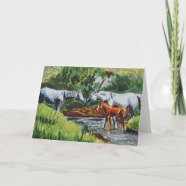 Schöne Pferde und Foal Landschaft Ölgemälde Karte