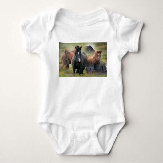 Schöne Pferde und rustikale Scheune Baby Strampler (Vorderseite)