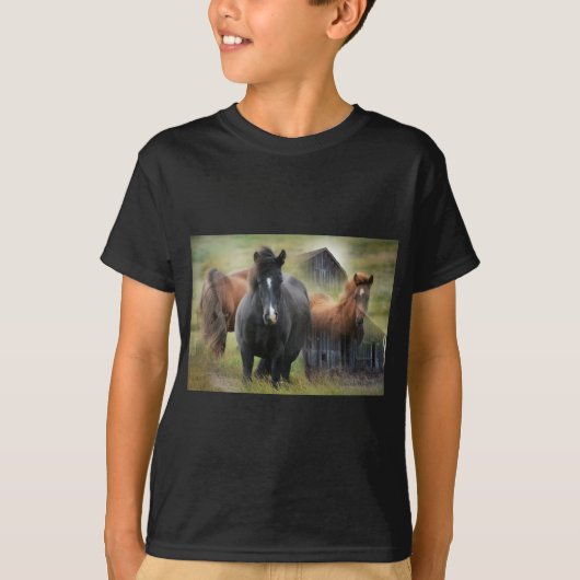 Schöne Pferde und rustikale Scheune T-Shirt (Vorderseite)