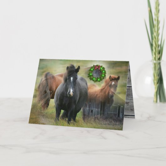 Schöne Pferde und rustikale Scheune Weihnachten (Vorderseite)