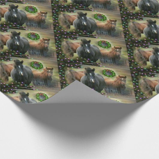 Schöne Pferde und Rustikale Weihnachten im Stall Geschenkpapier (Ecke)