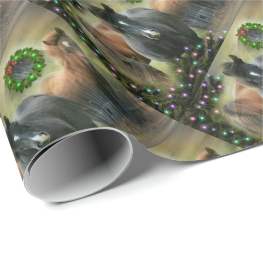 Schöne Pferde und Rustikale Weihnachten im Stall Geschenkpapier (Rolleneckpunkt)