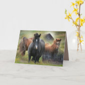 Schöne Pferde und rustikaler Stall Karte (Gelbe Blume)