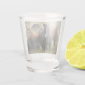 Schöne Pferde und rustikaler Stall Schnapsglas (Rückseite)
