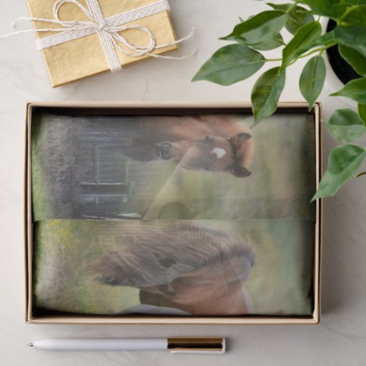 Schöne Pferde und rustikaler Stall Seidenpapier (Geschenk)