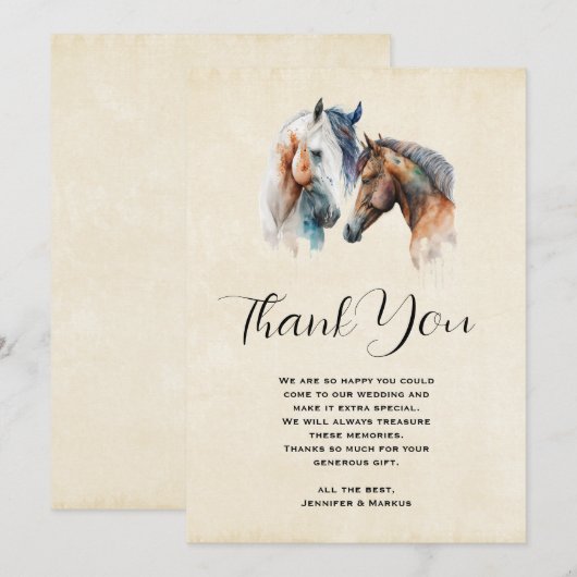 Schöne Pferde Western Boho Style Wedding Dankeskarte (Vorne/Hinten)