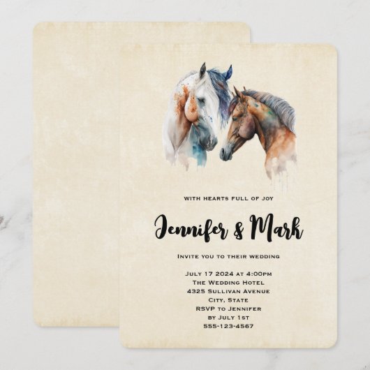 Schöne Pferde Western Boho Style Wedding Einladung (Vorne/Hinten)