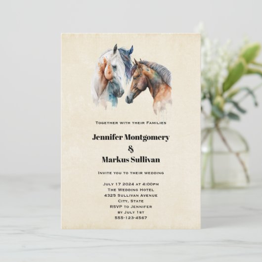 Schöne Pferde Western Boho Style Wedding Einladung (Stehend Vorderseite)