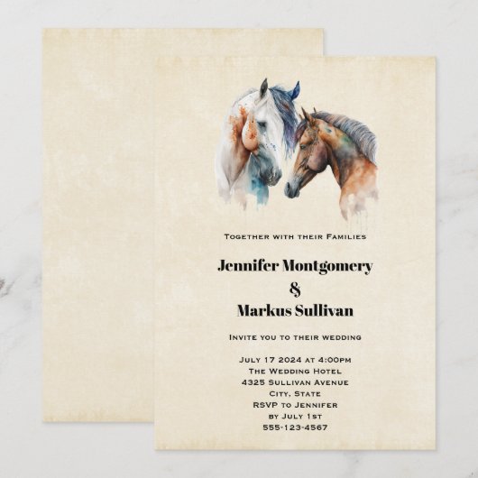 Schöne Pferde Western Boho Style Wedding Einladung (Vorne/Hinten)