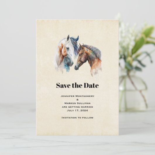 Schöne Pferde Western Boho Style Wedding Save The Date (Stehend Vorderseite)