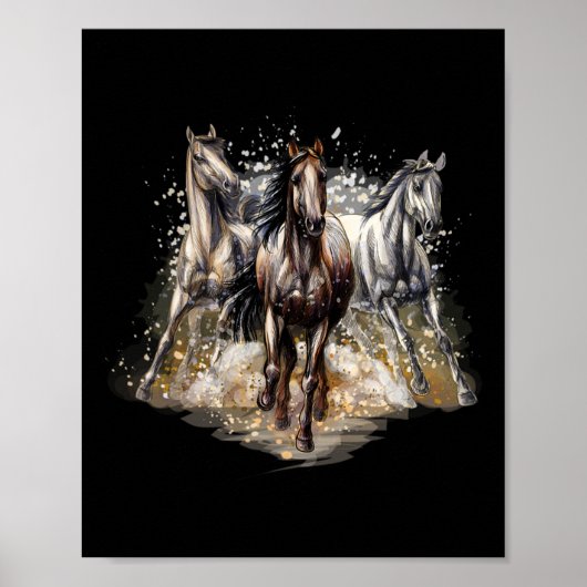 Schöne Pferde Zeichnend Reiten Poster (Vorne)