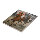 Schöne Pferdeschlittenbesitzer im klassischen Renn Fliese (Seite)