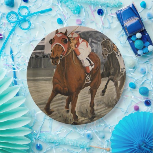 Schöne Pferdeschlittenbesitzer im klassischen Renn Pappteller (Party)