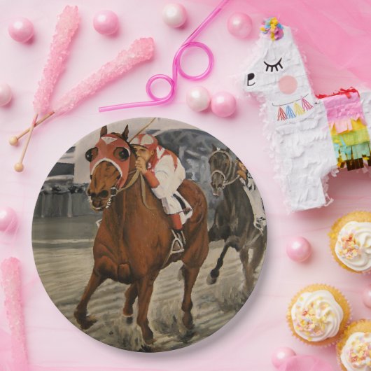 Schöne Pferdeschlittenbesitzer im klassischen Renn Pappteller (Party)