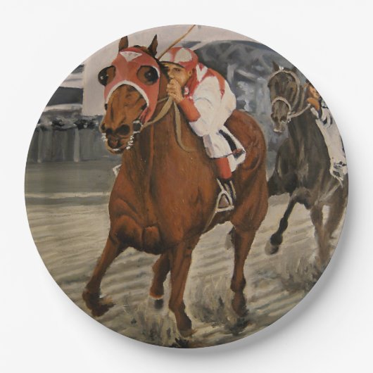 Schöne Pferdeschlittenbesitzer im klassischen Renn Pappteller (Vorderseite)