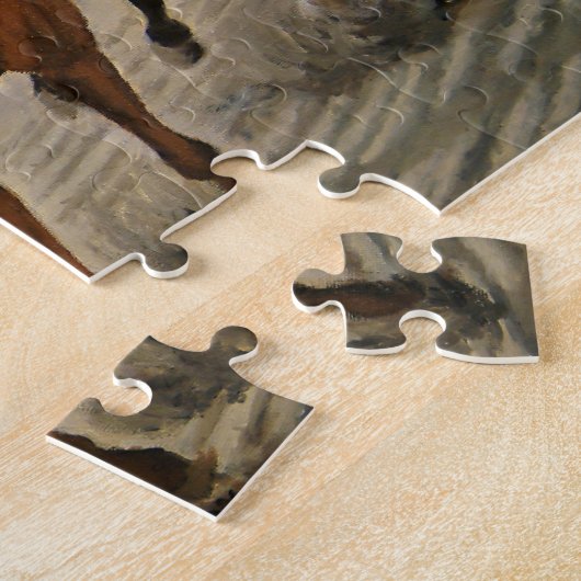 Schöne Pferdeschlittenbesitzer im klassischen Renn Puzzle (Seite)