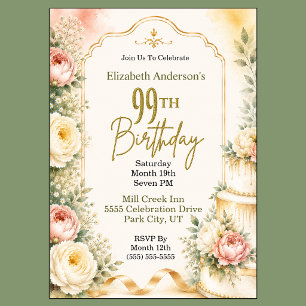 Schöne Pfingstrosen-Party zum 99. Geburtstag Einladung