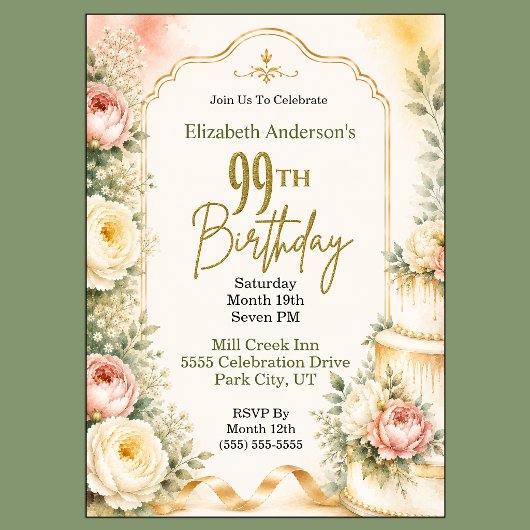 Schöne Pfingstrosen-Party zum 99. Geburtstag Einladung
