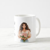 Schöne Pfirsich-Blütenträume Braune Haar Dame Kaffeetasse (VorderseiteRechts)
