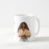Schöne Pfirsich-Blütenträume Schwarze Dame Kaffeetasse (VorderseiteRechts)