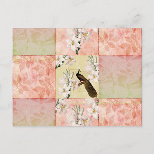 Schöne Pfirsich-Patchwork Postkarte (Vorderseite)