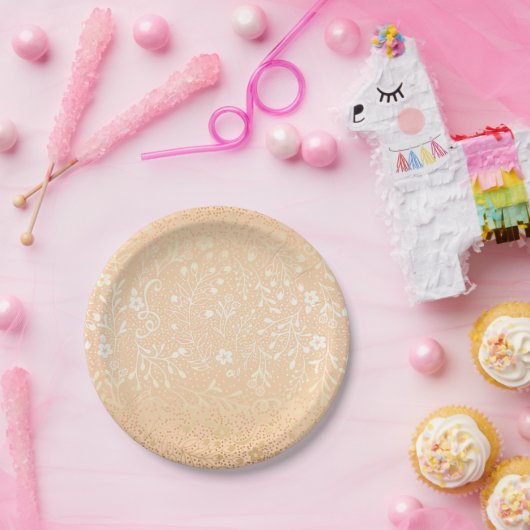 Schöne Pfirsich und Gold Floral Elegante Hochzeit Pappteller (Party)