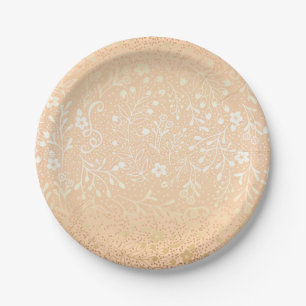 Schöne Pfirsich und Gold Floral Elegante Hochzeit Pappteller