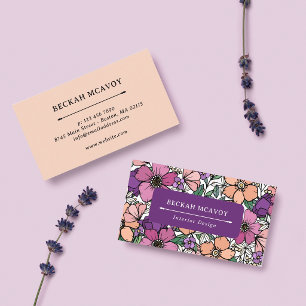 Schöne Pfirsich- und violette Blumenmuster-Geschäf Visitenkarte