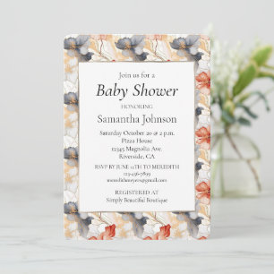 Schöne Pfirsichblaue Weiße Florale Babyparty Einladung