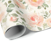 Schöne Pfirsichblumen Brautparty Geschenkpapier (Rolleneckpunkt)