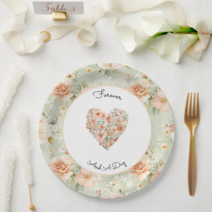 Schöne Pfirsichblüten Hochzeit Pappteller