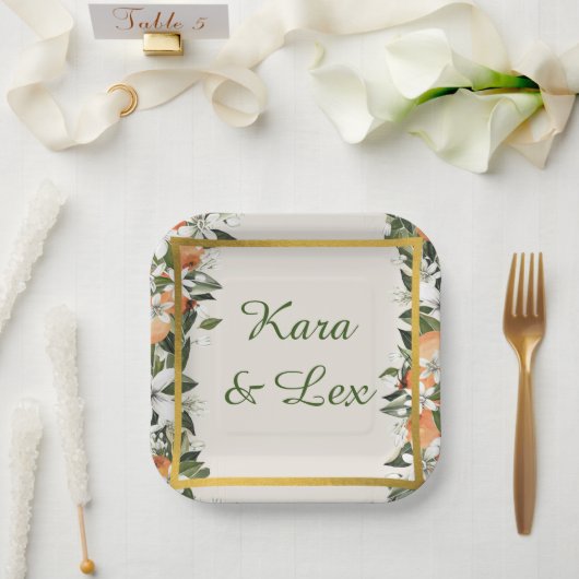 Schöne Pfirsiche und Folios farbig Pappteller (Hochzeit)