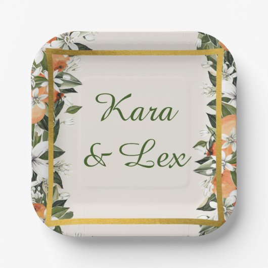 Schöne Pfirsiche und Folios farbig Pappteller (Vorderseite)