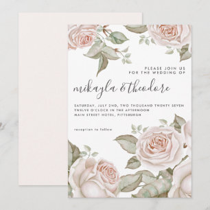 Schöne Pfirsichfarben Rose Hochzeit Einladung