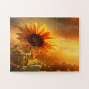 schöne Pflanze Blume Sonnenblume bei Sonnenunterga Puzzle