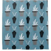 Schöne Pflanze in Pots Blue, Gray und White Duschvorhang (Vorderseite)
