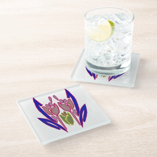 Schöne Phantastische Blauer und Lila Rote Rose Glasuntersetzer (Schrägansicht)