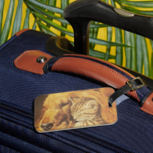 Schöne Phantastische Katze und Hund Cuddling Art P Gepäckanhänger