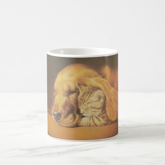 Schöne Phantastische Katze und Hund Cuddling Art P Kaffeetasse (Mittel)