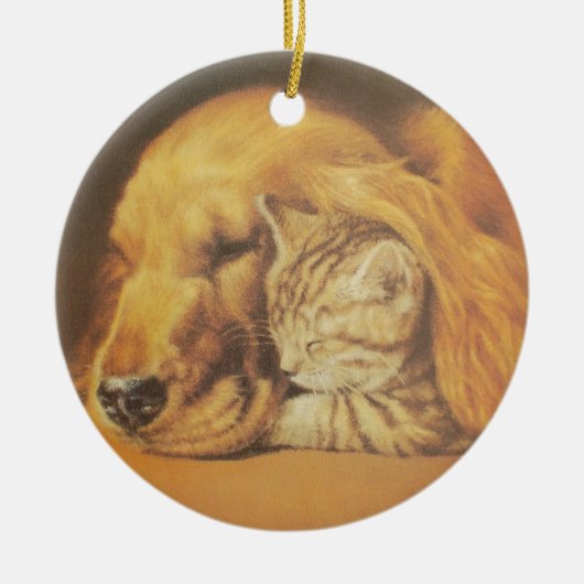 Schöne Phantastische Katze und Hund Cuddling Art P Keramik Ornament (Vorne)