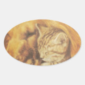 Schöne Phantastische Katze und Hund Cuddling Art P Ovaler Aufkleber (Vorderseite)