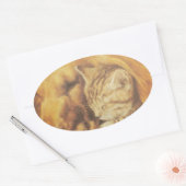 Schöne Phantastische Katze und Hund Cuddling Art P Ovaler Aufkleber (Umschlag)