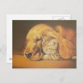Schöne Phantastische Katze und Hund Cuddling Art P Postkarte (Vorne/Hinten)
