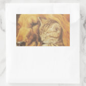 Schöne Phantastische Katze und Hund Cuddling Art P Rechteckiger Aufkleber (Tasche)