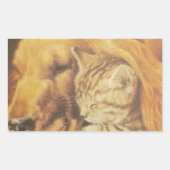 Schöne Phantastische Katze und Hund Cuddling Art P Rechteckiger Aufkleber (Vorderseite)
