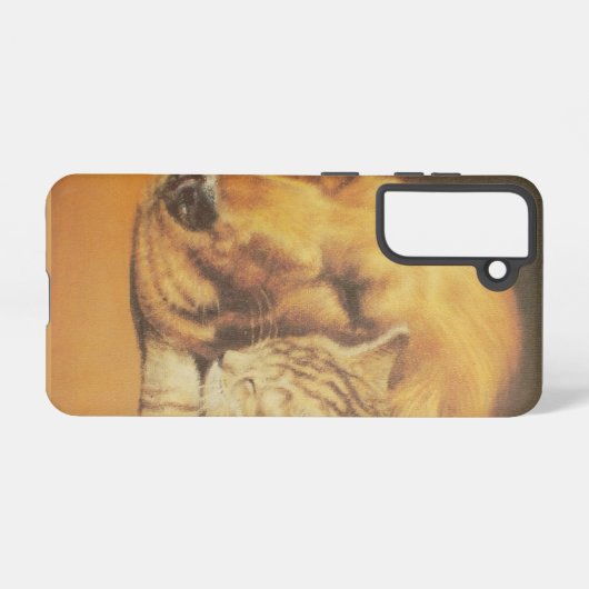 Schöne Phantastische Katze und Hund Cuddling Art P Samsung Galaxy Hülle (Rückseite (Horizontal))