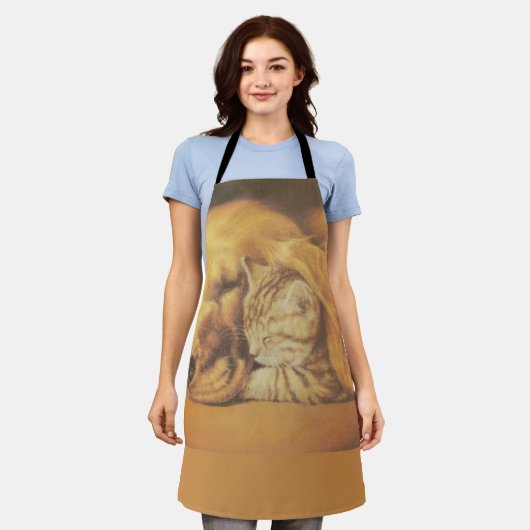Schöne Phantastische Katze und Hund Cuddling Art P Schürze (Getragen)